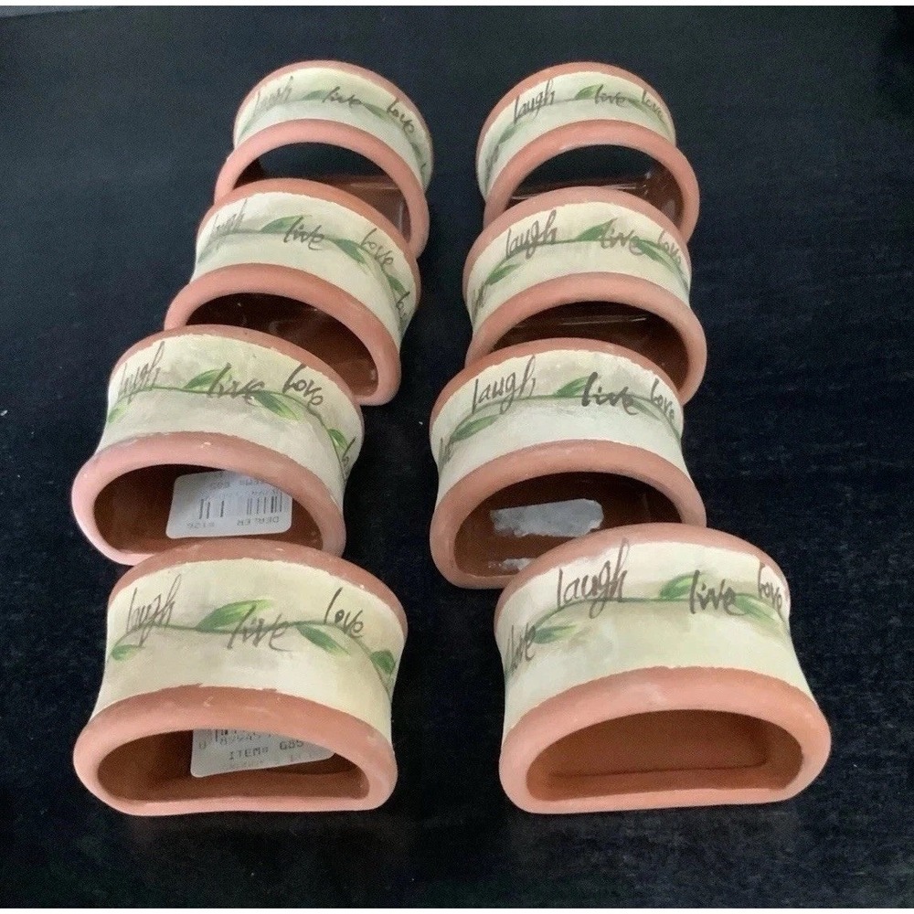 New Roman, Inc Terra Cotta Napkin Rings 8 Live Love Laugh Hostessware